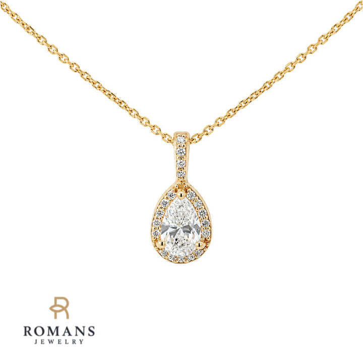Diamond Pear Halo Pendant 14K Yellow Gold 0.50CT GIA