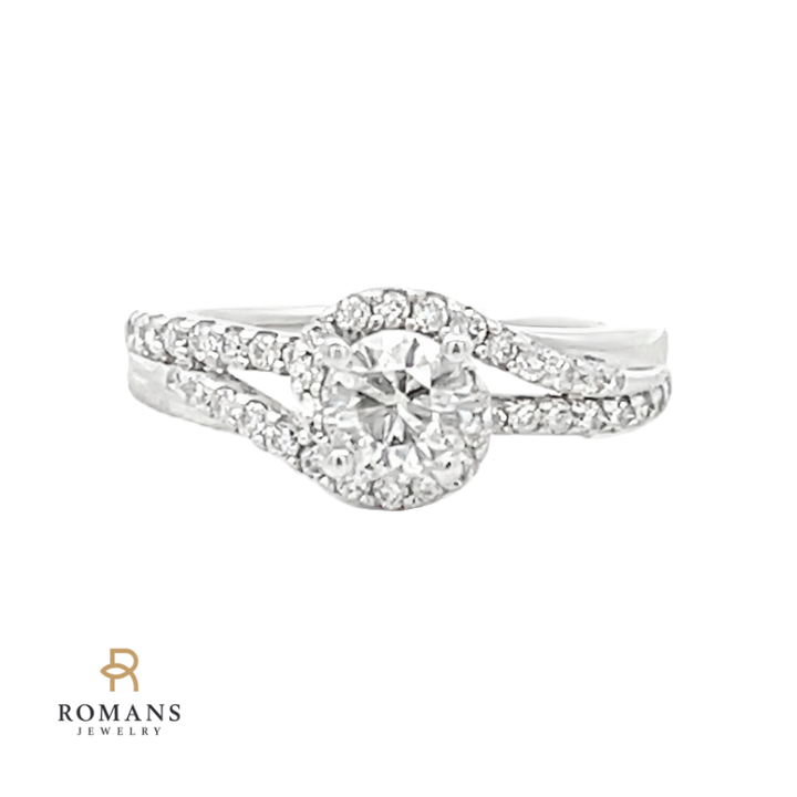 Diamond Twisted Halo Engagement 14K White Gold .60CT