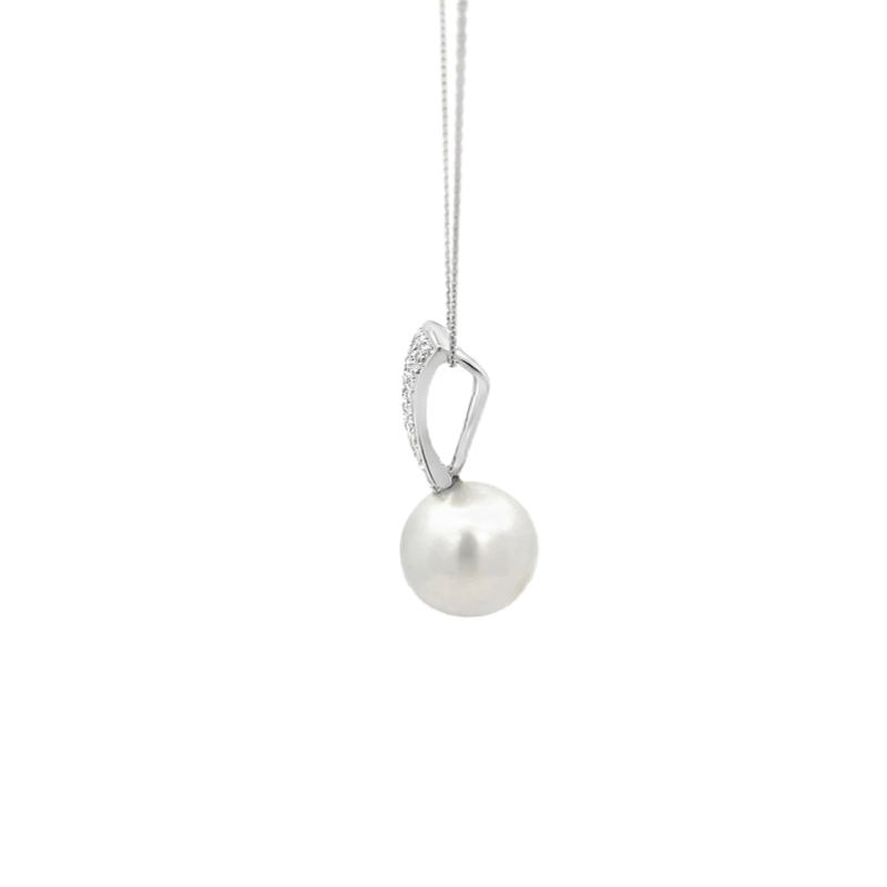South Sea Pearl Diamond Pendant 14K White Gold
