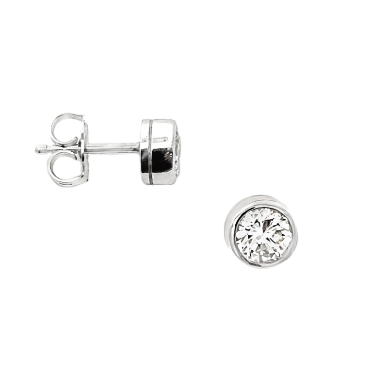 Diamond Stud Bezel Set Earrings 14K White Gold .70CTW