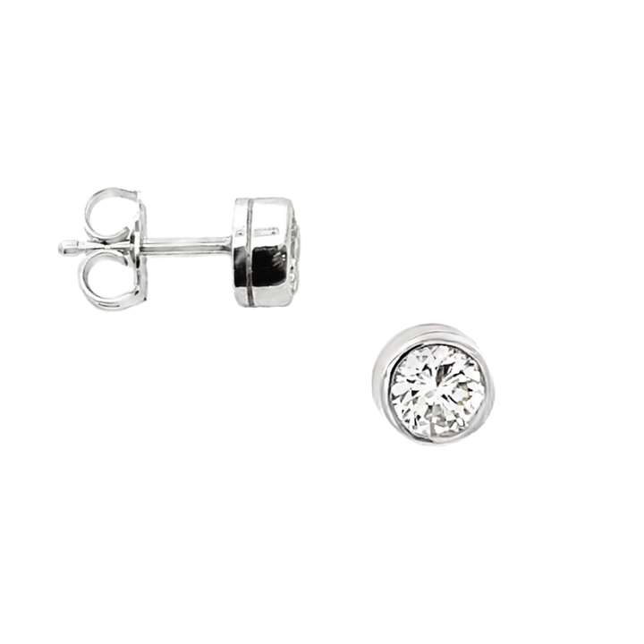 Diamond Stud Bezel Set Earrings 14K White Gold .70CTW