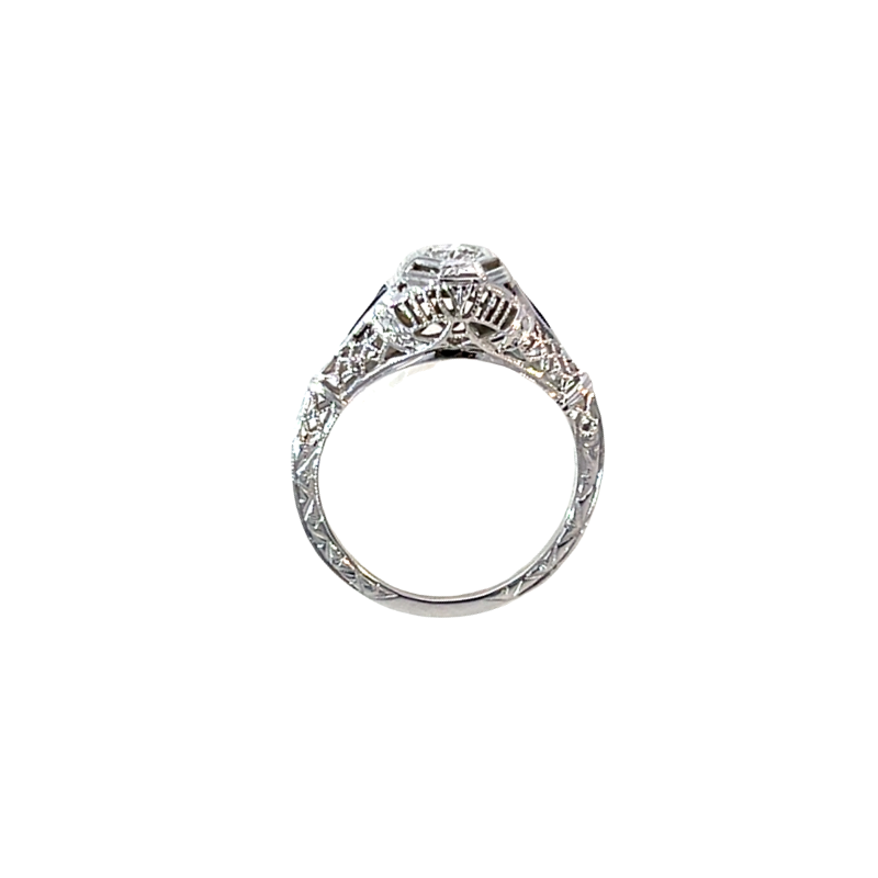 Vintage Diamond Sapphire Filigree 1930's Ring 18K White Gold