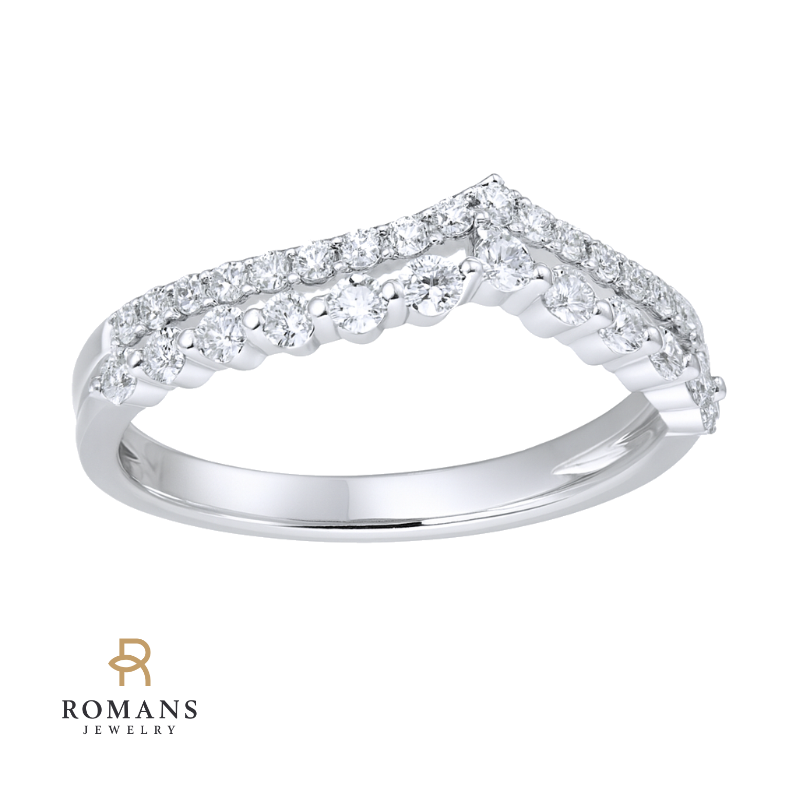 Double Chevron Diamond Band 14K White Gold .54CTW