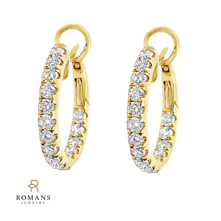 Double Diamond Hoops 14K Yellow Gold 1.23CT 18MM