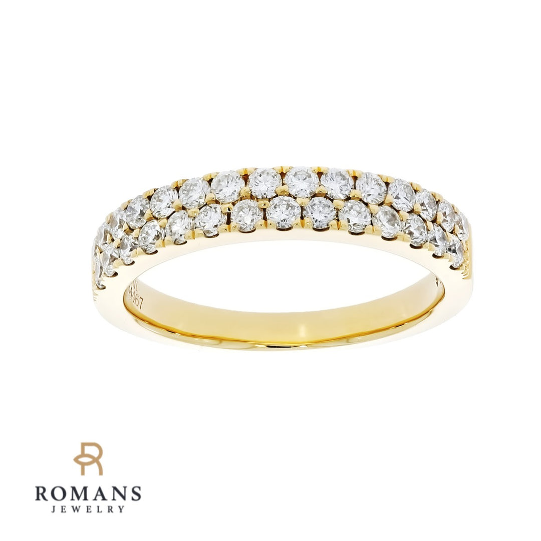 Double Diamond Row Band 18K Yellow Gold .79 CTW