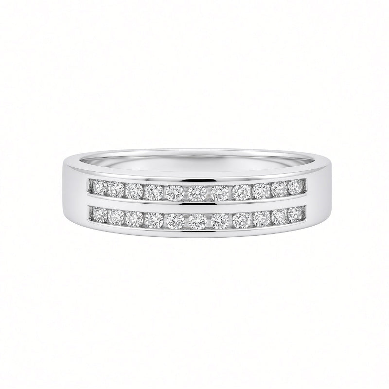 A silver-toned double-row diamond band 