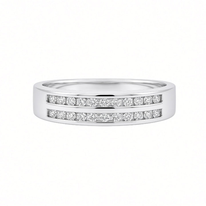 A silver-toned double-row diamond band 