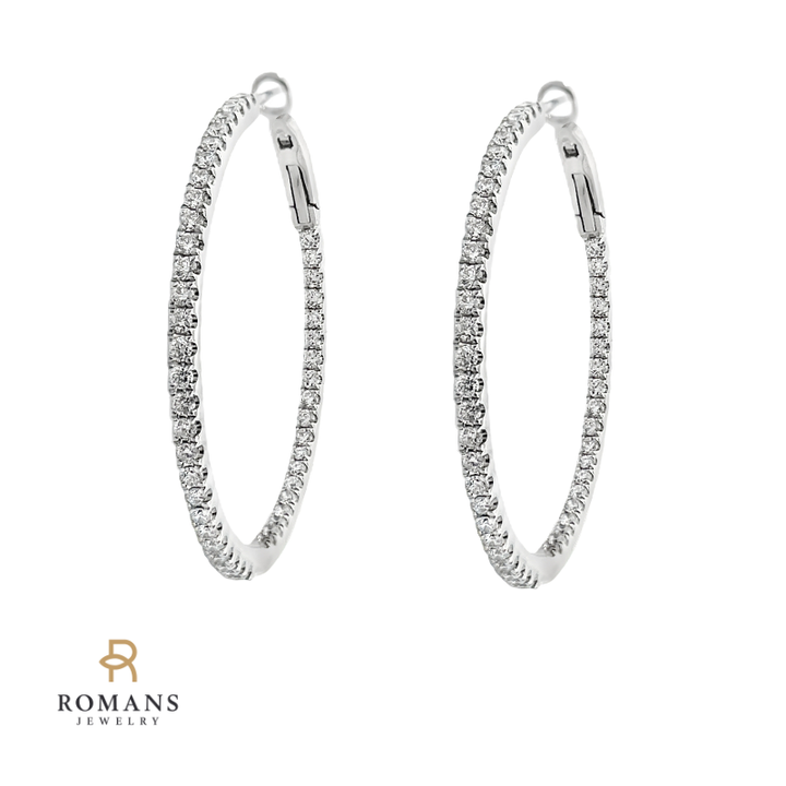 Double Row Diamond Hoop 40MM 14K White Gold 1.98CT