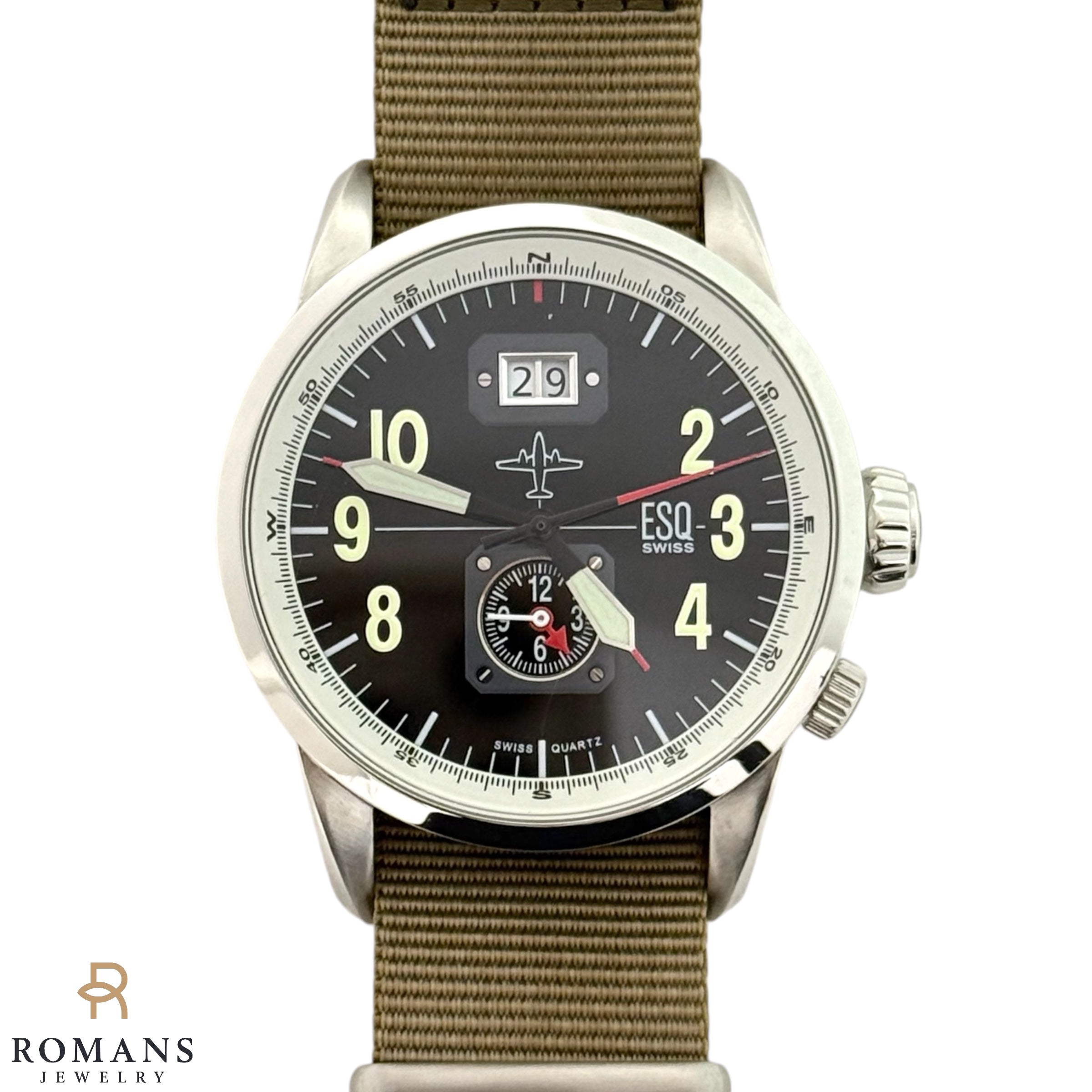 ESQ Swiss Pilot Watch E5453 43mm Stainless Steel Quartz – Romans Jewelry