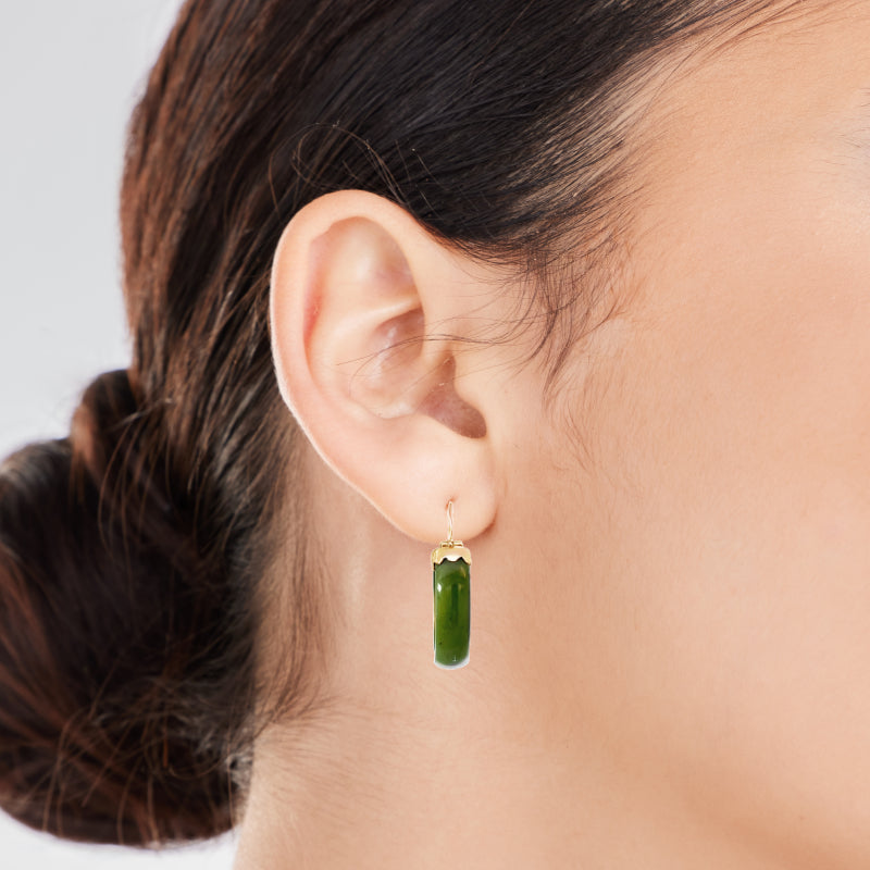 Nephrite Jade Hoop Earrings 14K Rose Gold