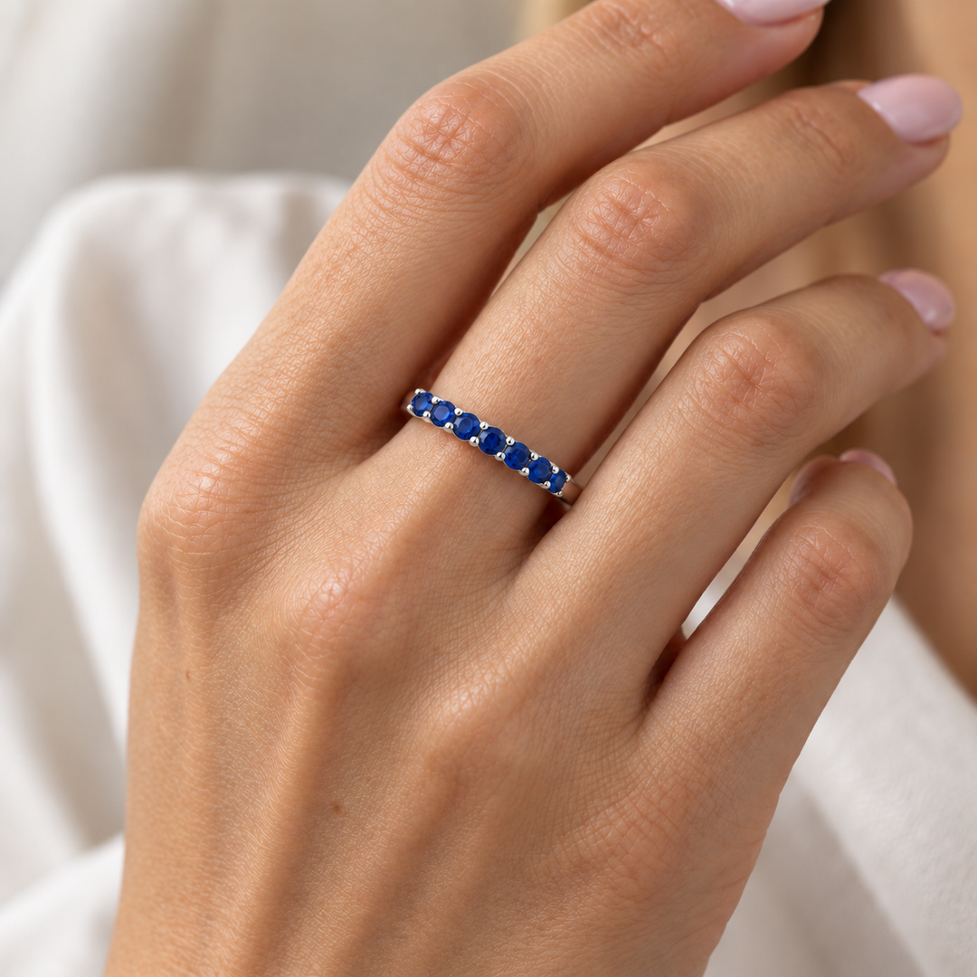 Sapphire Band Stackable 14K White Gold .70CTW