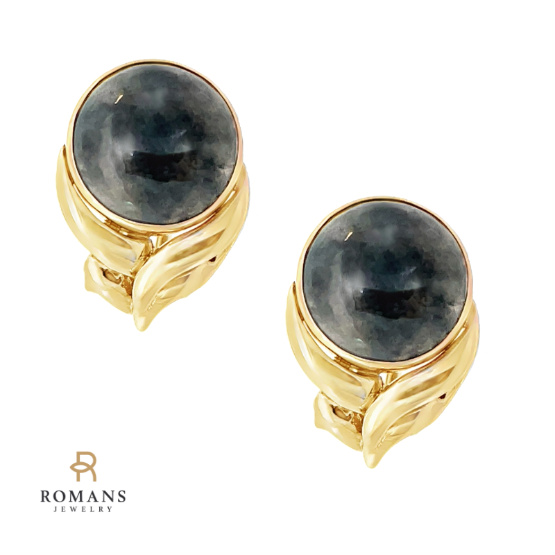 Elegant Black Jade Cabochon Omega Back Earrings