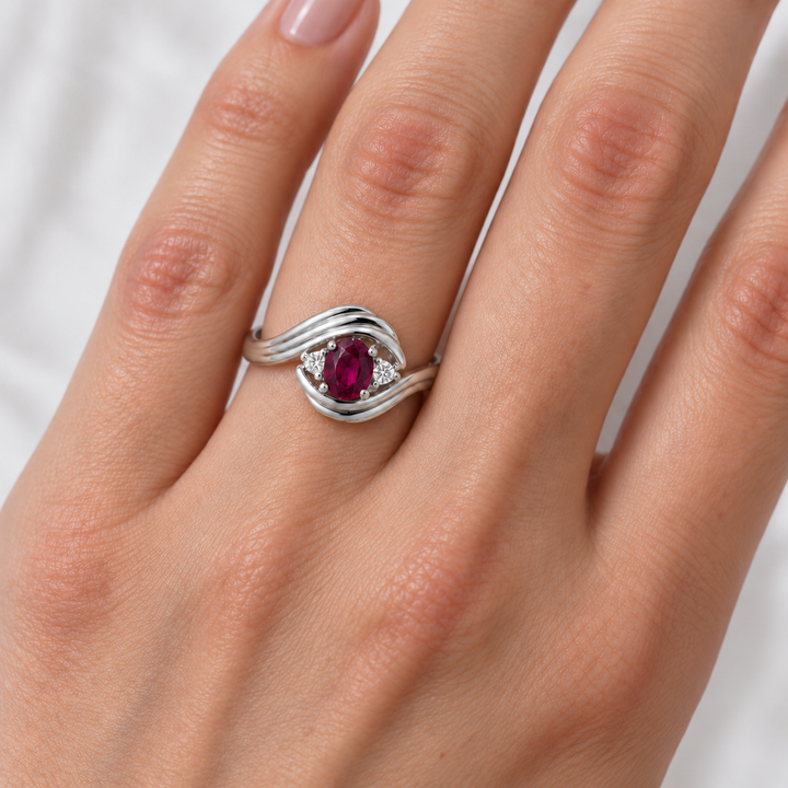 Ruby Diamond Swirl Ring 0.44CTW 14K White Gold