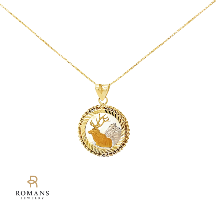 Elk Coin Pendant 14K Two Tone Gold