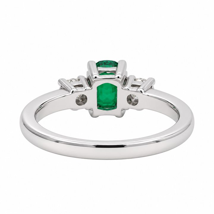Emerald Three Stone Diamond Ring 0.79CT 14K White Gold
