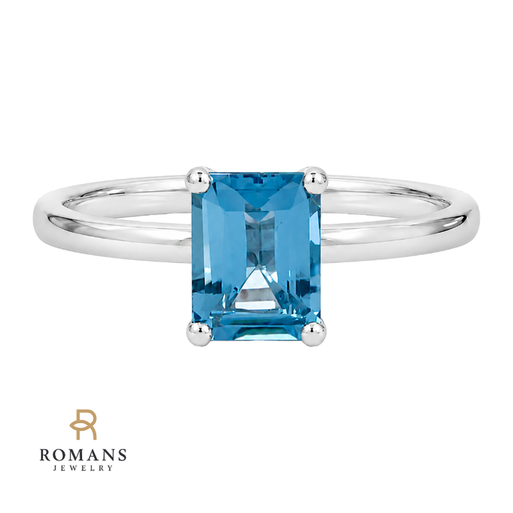 Emerald Cut Aquamarine Ring 1.77CT 14K White Gold