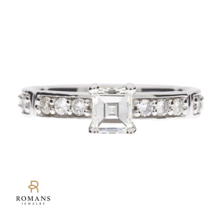 Emerald Cut Diamond Engagement Ring 14K White Gold .65 CT