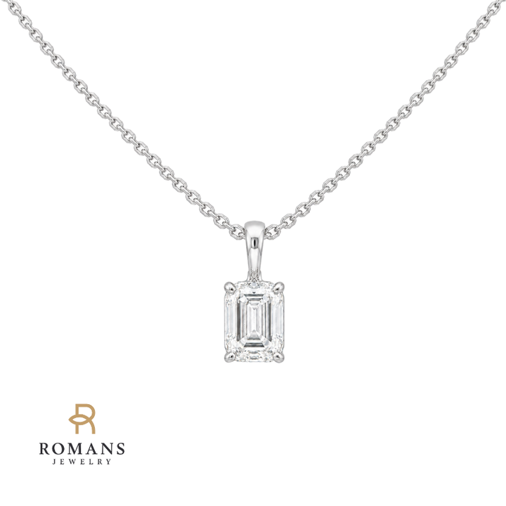 Emerald Cut Diamond Solitaire Pendant 0.53CT 14K White Gold