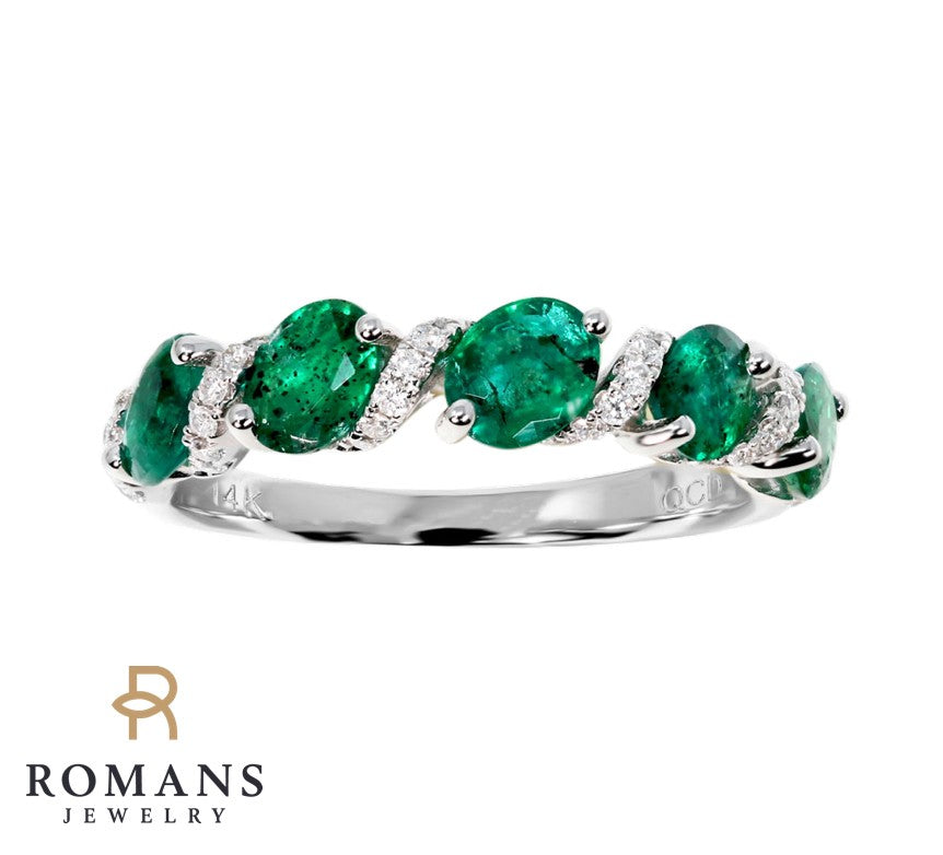 Emerald Diamond Band 14K White Gold 1.64 CTW