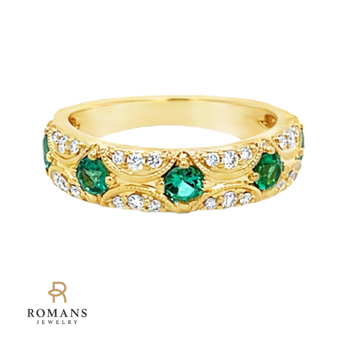 Emerald Diamond Band 18K Yellow Gold
