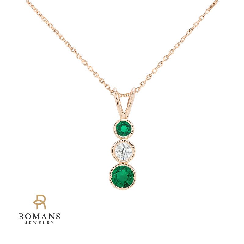 Emerald Diamond Pendant 14K Yellow Gold