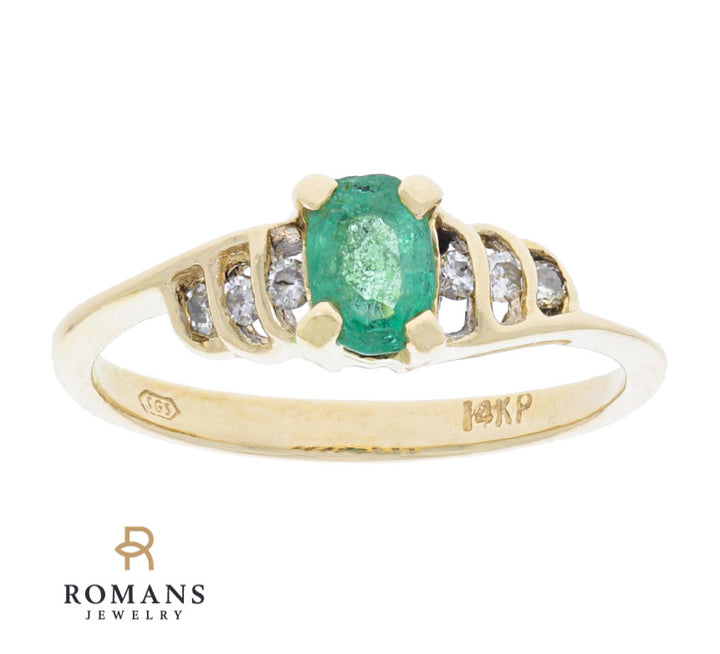 Emerald Diamond Ring 14K Yellow Gold .48 CT