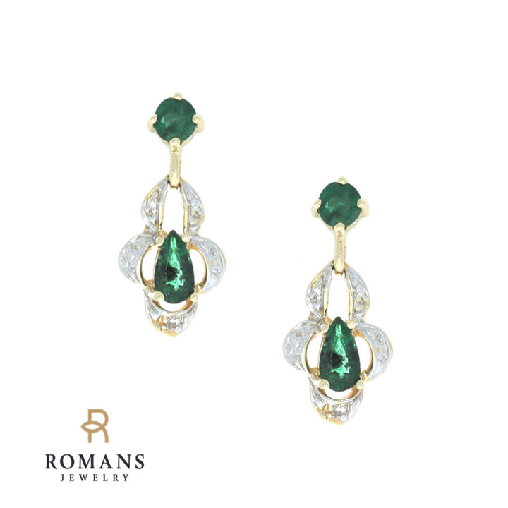 Emerald Drop Earrings 14K Two Tone .44CTW