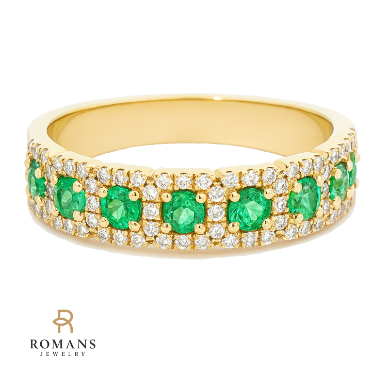 Emerald Halo Diamond Stacking Band 14K Yellow Gold .42CTW