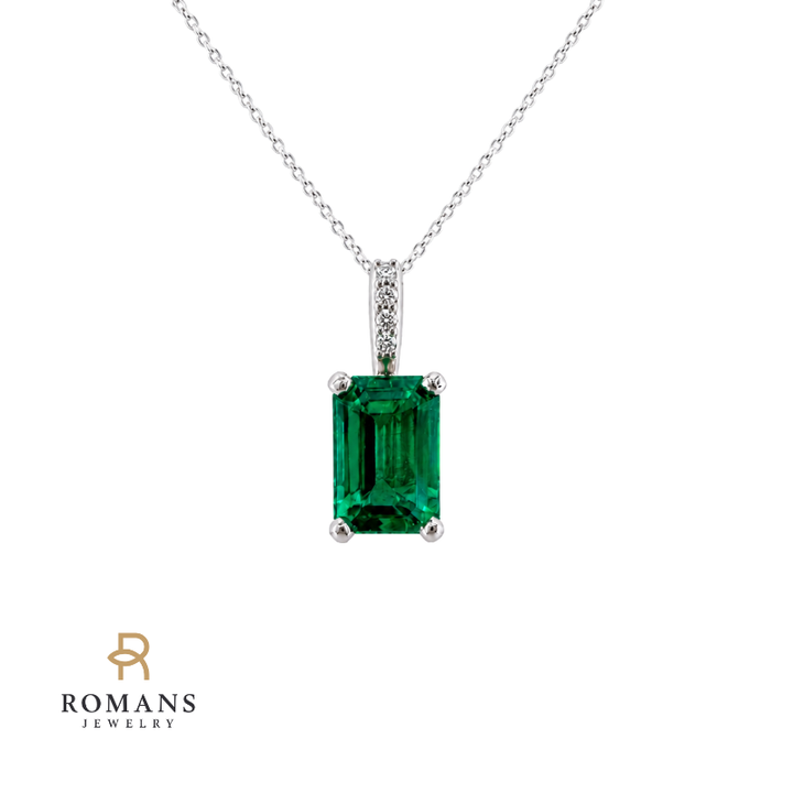 Emerald Hidden Halo Diamond Pendant 0.51CT 14K White Gold