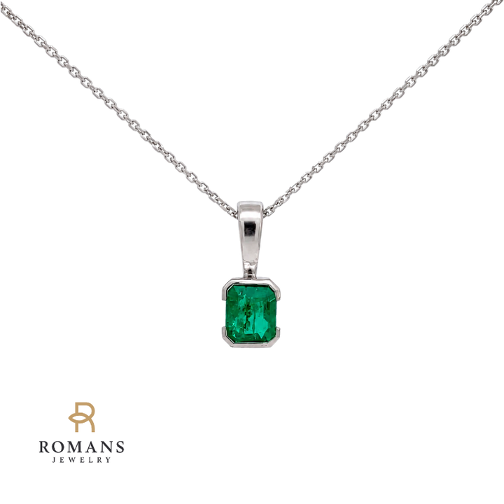 Emerald Semi Bezel Pendant 0.75CT 14K White Gold