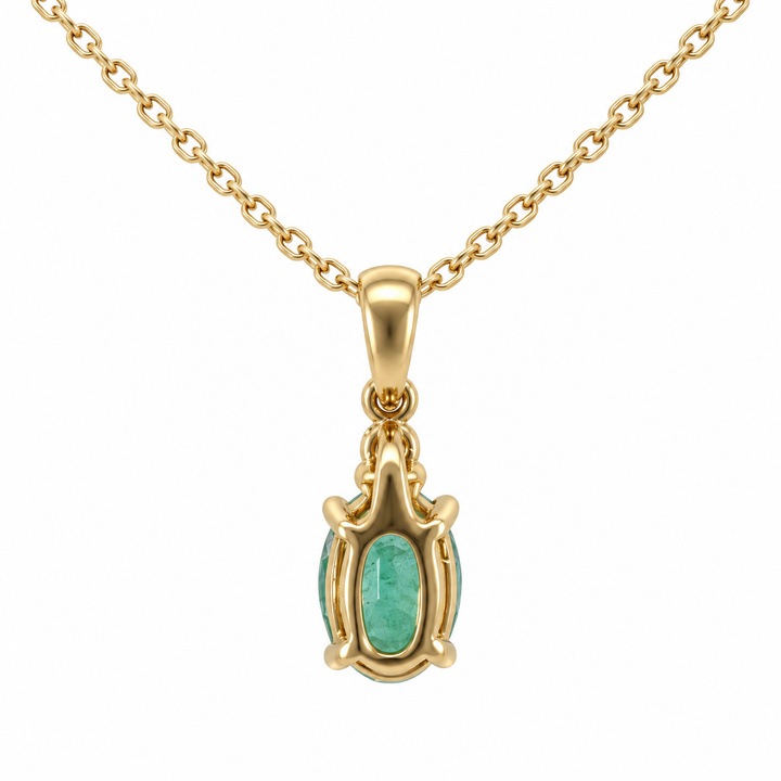Natural Oval Emerald &amp; Diamond Pendant 14K Yellow Gold 0.71CTW