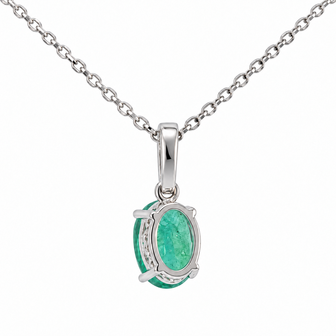 Emerald Diamond Pendant 14K White Gold .79CT