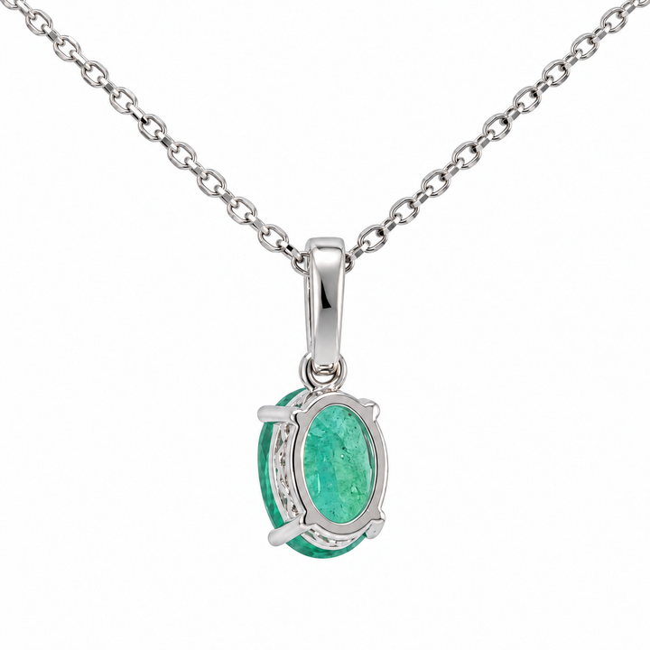 Emerald Diamond Pendant 14K White Gold .79CT