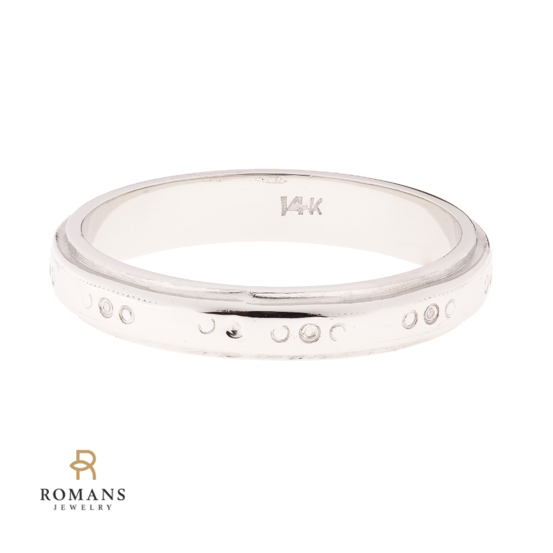 Engraved Grooved Edge Band 14K White Gold