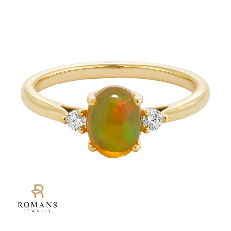 Ethiopian Opal Diamond Ring 14K Yellow Gold