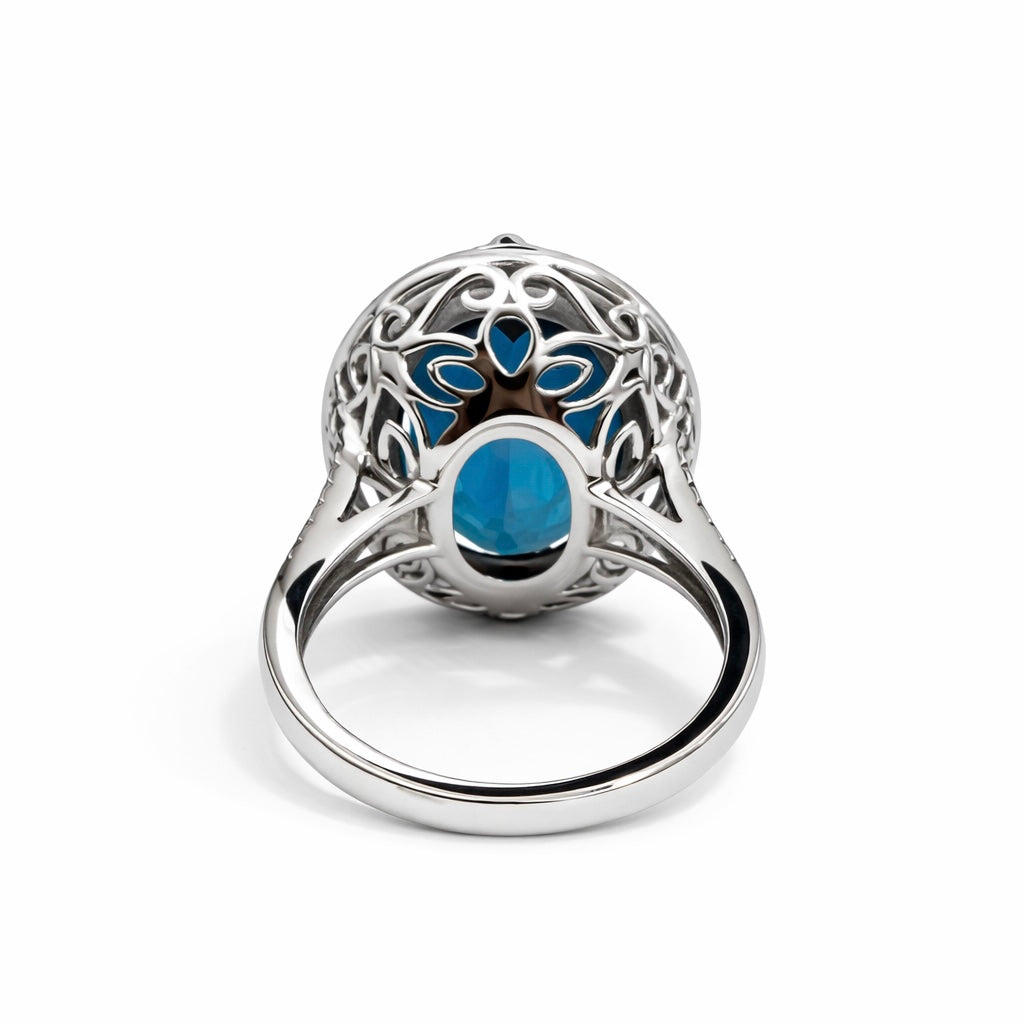 London Blue Topaz Diamond Ring 14K White Gold 15CT