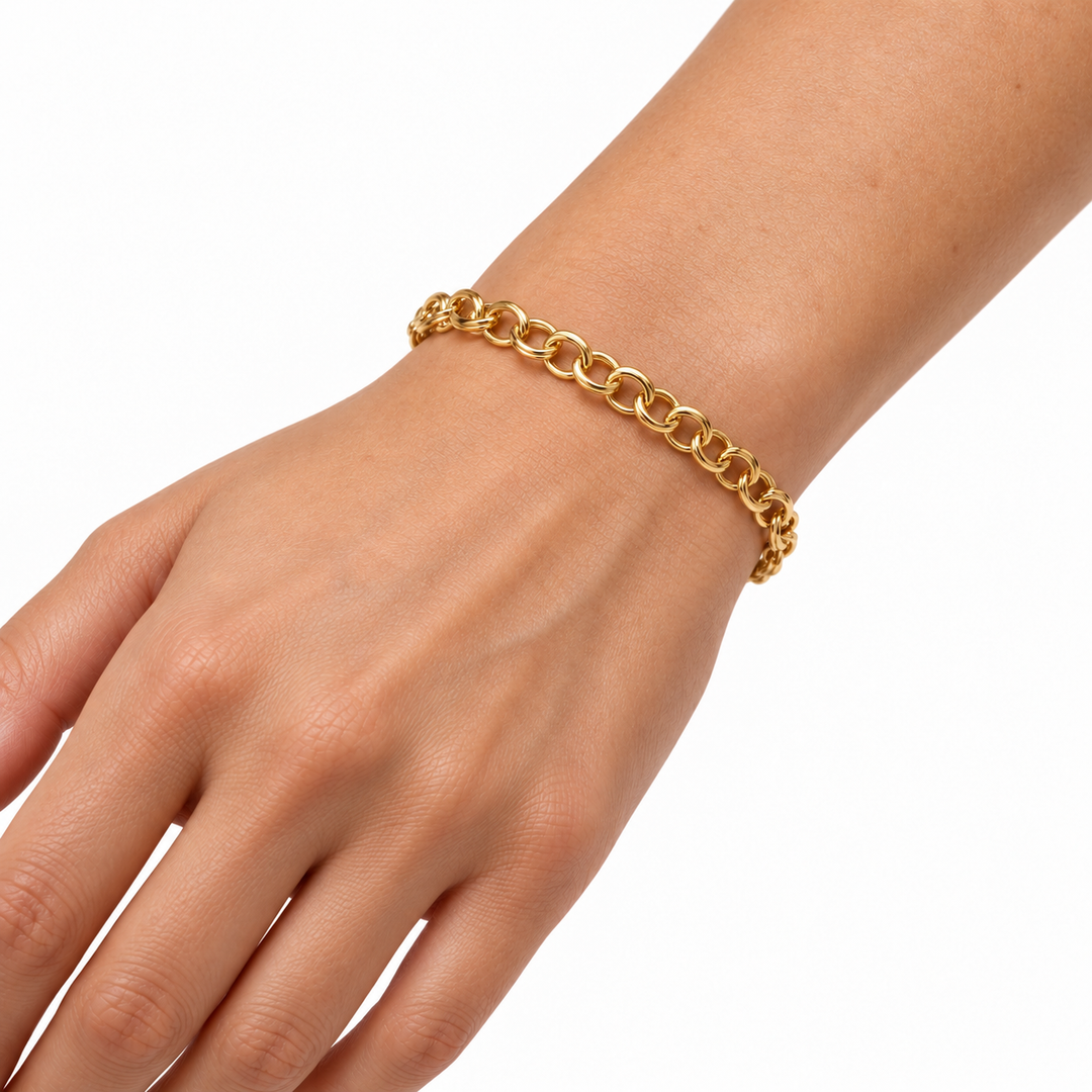 Fancy Link Stackable Bracelet 14K Yellow Gold