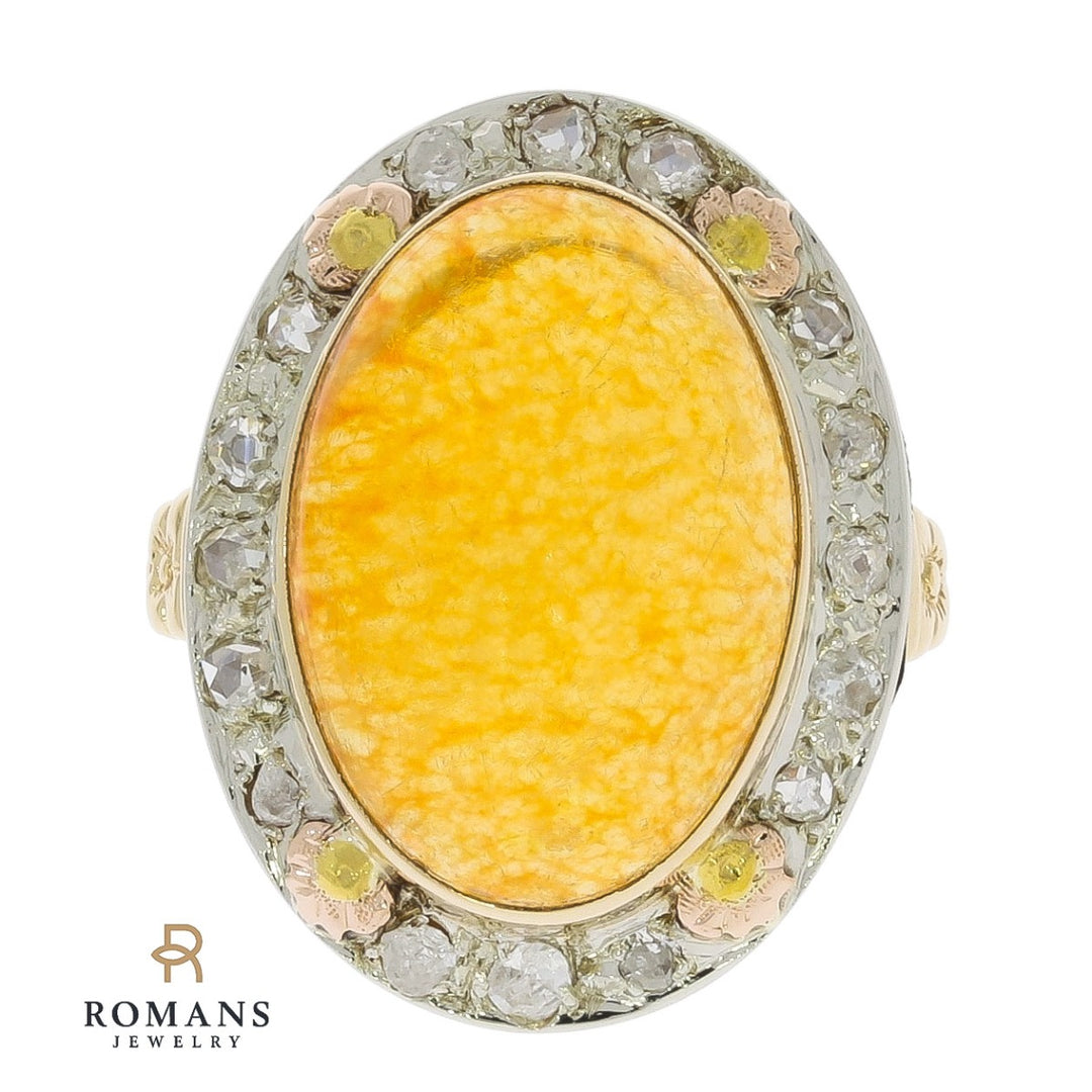 Fire Opal Diamond Vintage Ring 14K Two Tone Gold 9.66 CT
