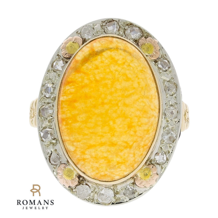 Fire Opal Diamond Vintage Ring 14K Two Tone Gold 9.66 CT