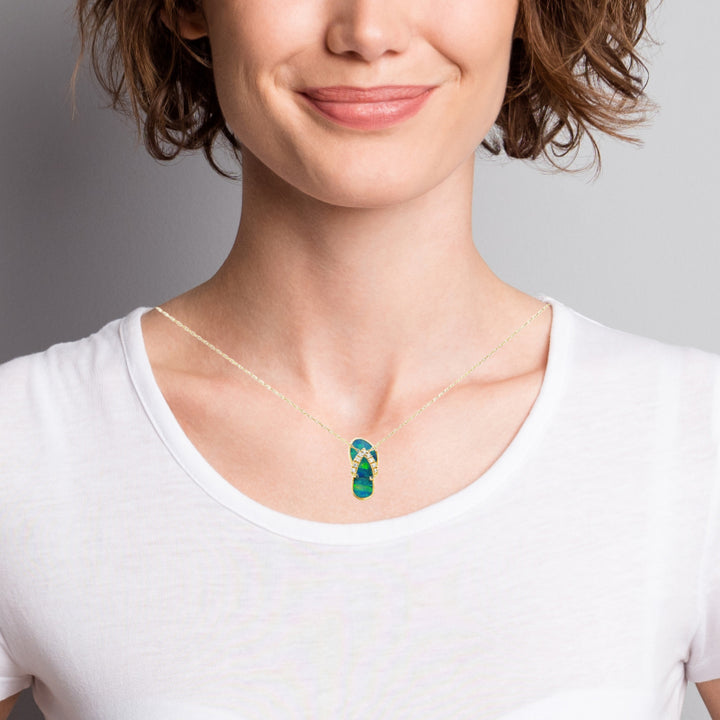 Na Hoku Opal Inlay and Diamond Flip Flop 14K Yellow Gold Pendant