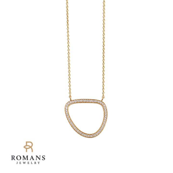 Floating Diamond Freeform Halo Necklace .08CTW 18K Yellow Gold