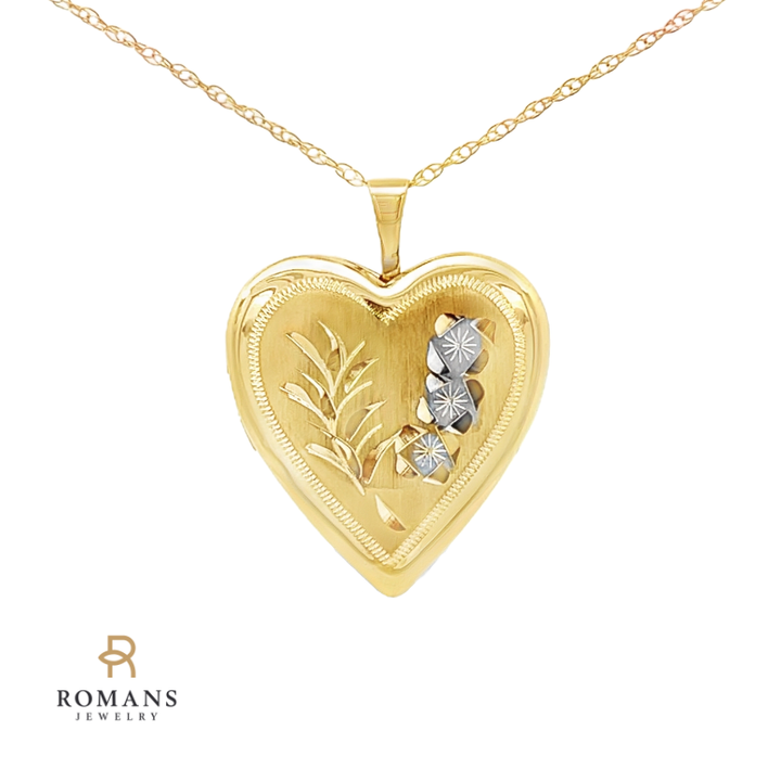 Floral Heart Locket Necklace 14K Two Tone