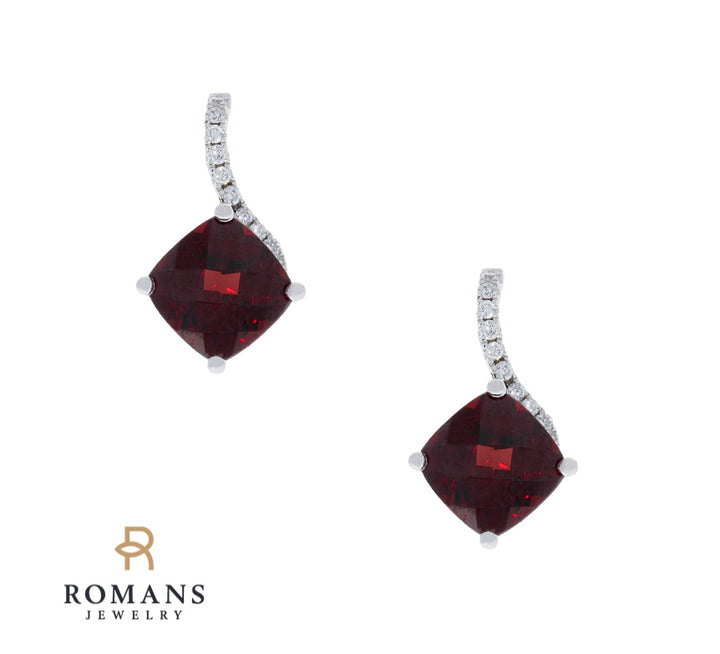 Garnet Diamond Earrings 14K White Gold 2.90CTW