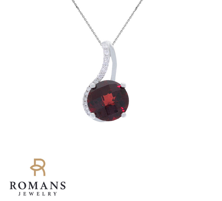 Garnet Diamond Pendant 14K White Gold 2.54CT