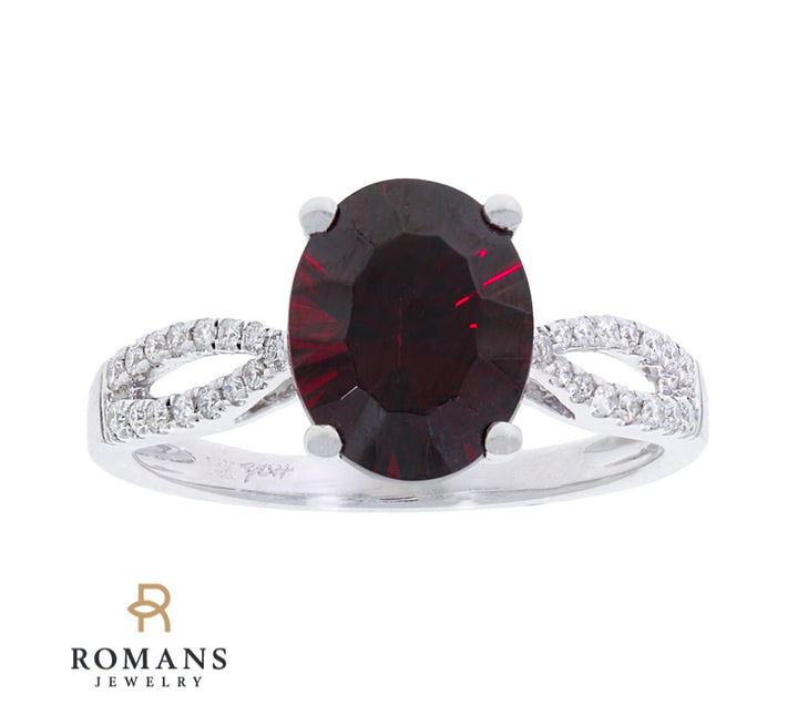 Garnet Diamond Ring 14K White Gold 3.37 CT