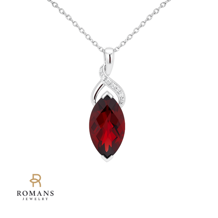 Garnet Diamond Swirl Pendant 14K White Gold 2.16CT