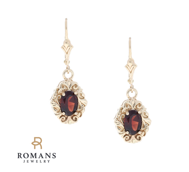 Garnet Filigree Dangle Earrings 14K Yellow Gold 1.84CTW