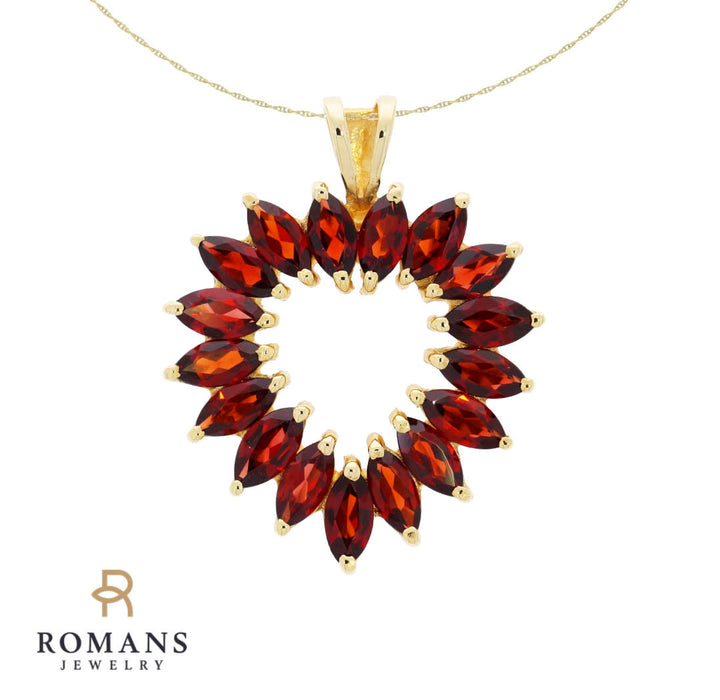 Garnet Heart Pendant Necklace 14K Yellow Gold 5.27CT