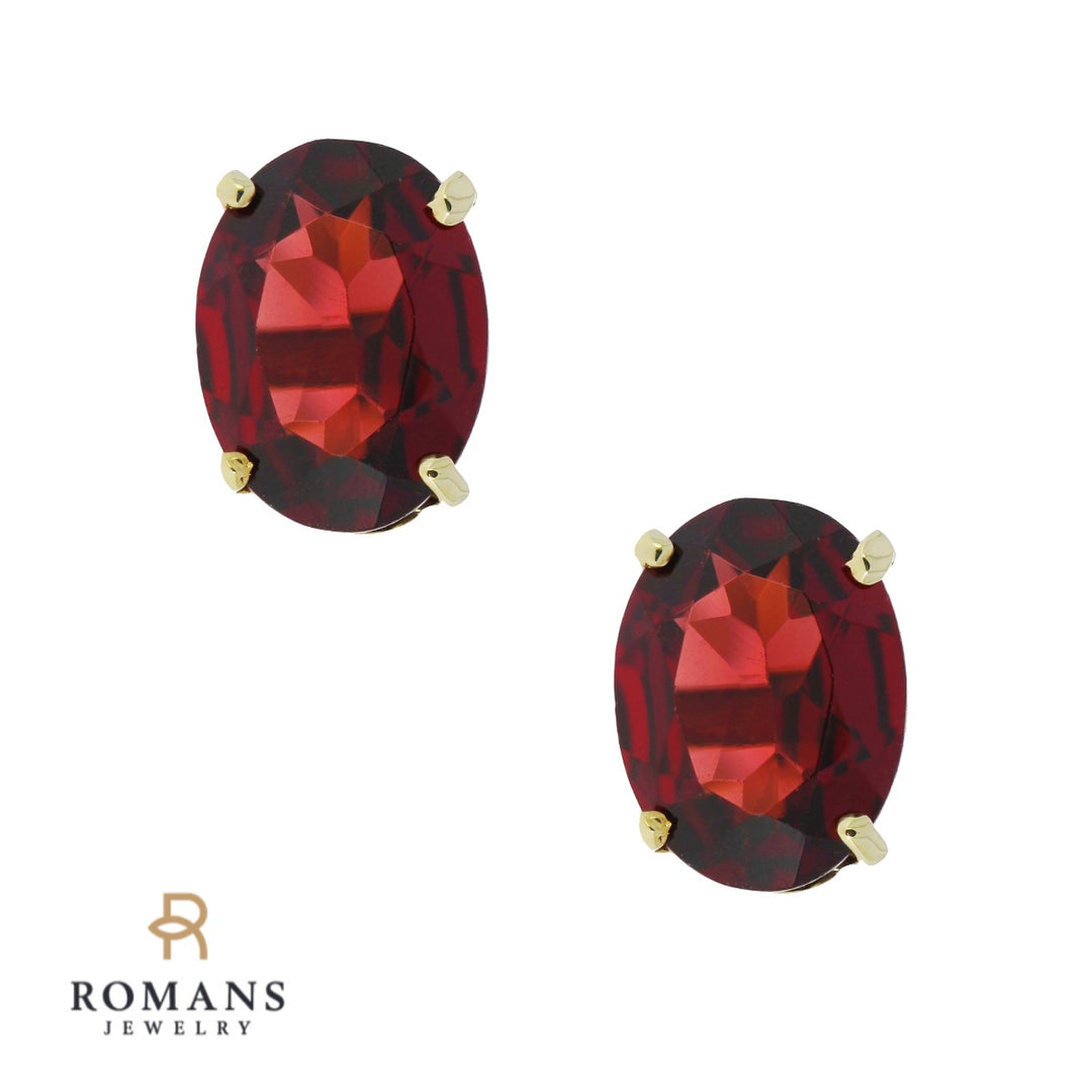 Garnet Stud Earrings 14K Yellow Gold 3CTW