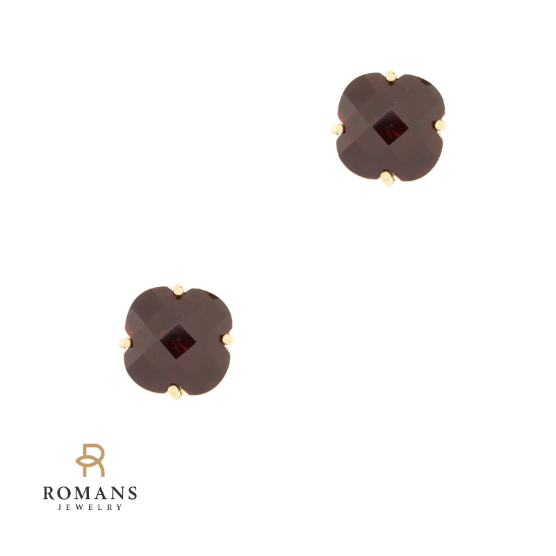Garnet Stud Earrings 14K Yellow Gold 3CTW